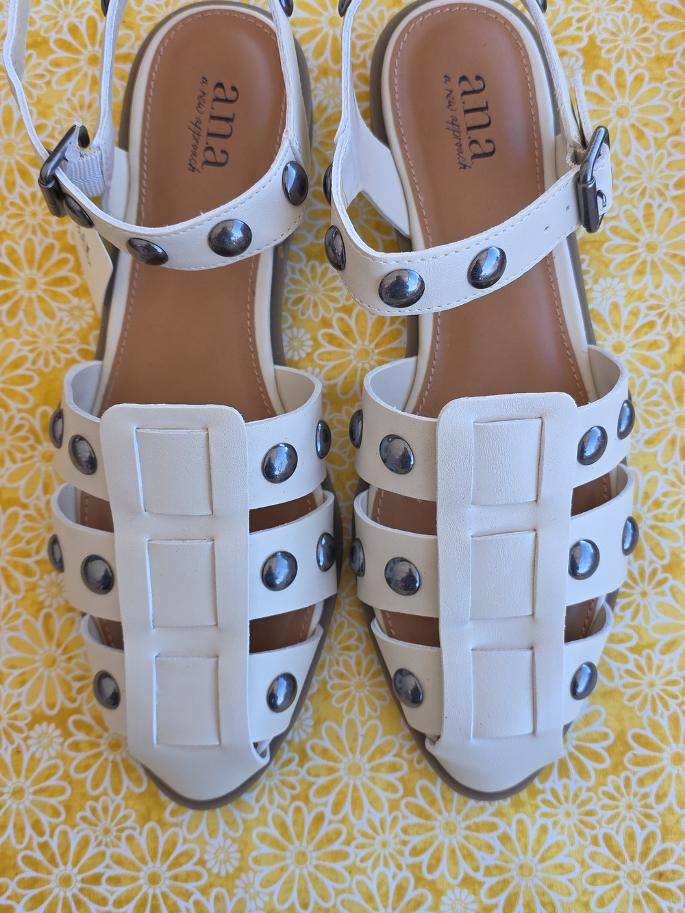 a.n.a White Studded Leather Slingback Sandals - Picture 2 of 4